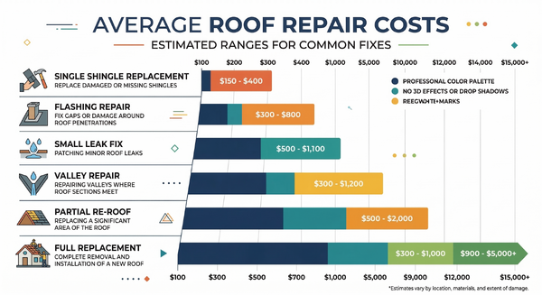 Infographic comparing average costs of common roof repairs from minor to major