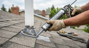 Applying polyurethane sealant around a roof penetration to prevent water intrusion