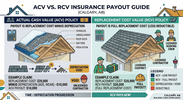 Comparison of Actual Cash Value versus Replacement Cost Value roof insurance payout methods
