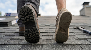 Rubber-soled roofing shoes with good traction for safe roof walking