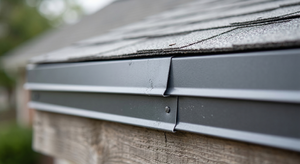 Close-up showing proper 2-inch overlap where two pieces of drip edge meet