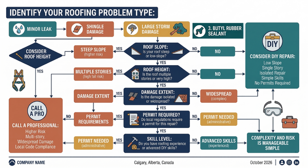 Decision flowchart helping homeowners decide whether to DIY a roof repair or hire a professional