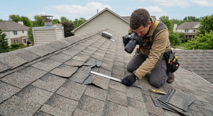Example of properly documented roof damage with close-up photo and measurement reference
